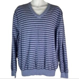 Merona Blue Striped V-Neck Sweater Mens XL Cotton Long Sleeve Pullover